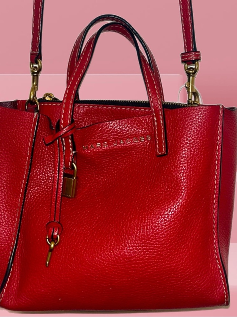 Marc Jacobs Red Leather Tote Bag w/ Lock and Key